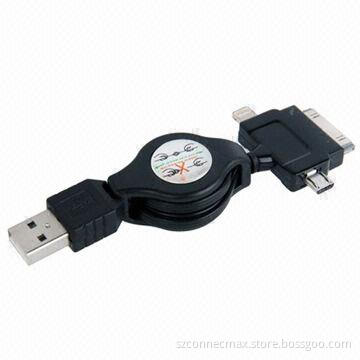 USB to Micro USB iPhone 30-pin and Lightning 8-pin Retractable Cable for iPhone 5/5S/5C